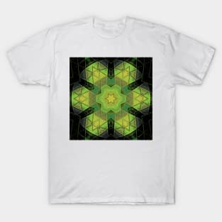 Mosaic Mandala Flower Green Yellow and Black T-Shirt